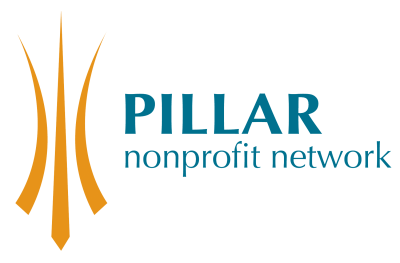 Logo featuring three vertical orange marks and the words Pillar nonprofit network