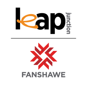 Fanshawe's Leap Junction Fanshawe Leap Junction Logo with the words leap junction across the top and the red Fanshawe College logo underneath